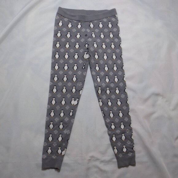 SWEATER PROJECT womens LEGGINGS gray PENGUIN pants WHITE snowflake SIZE M - Picture 1 of 8